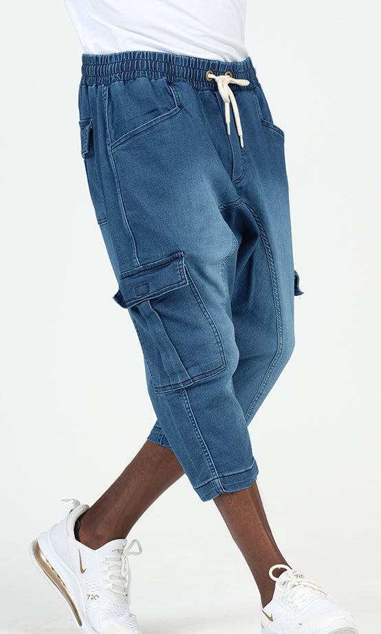 QL Pantacourt Cargo Jeans in Light Blue