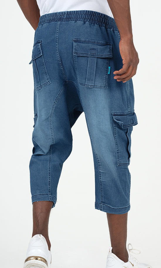 QL Pantacourt Cargo Jeans in Light Blue