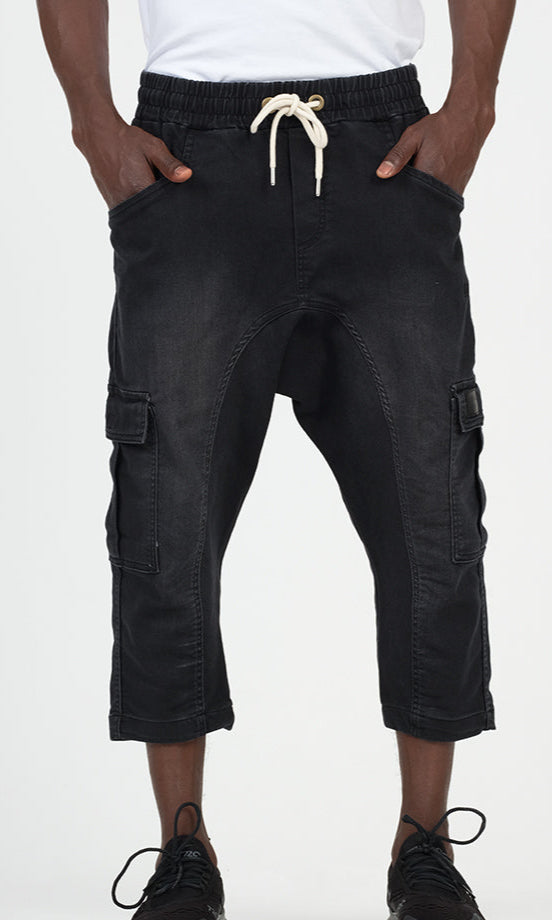 QL Pantacourt Cargo Jeans in Black