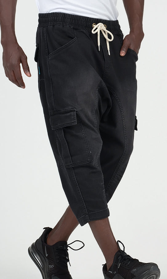 QL Pantacourt Cargo Jeans in Black