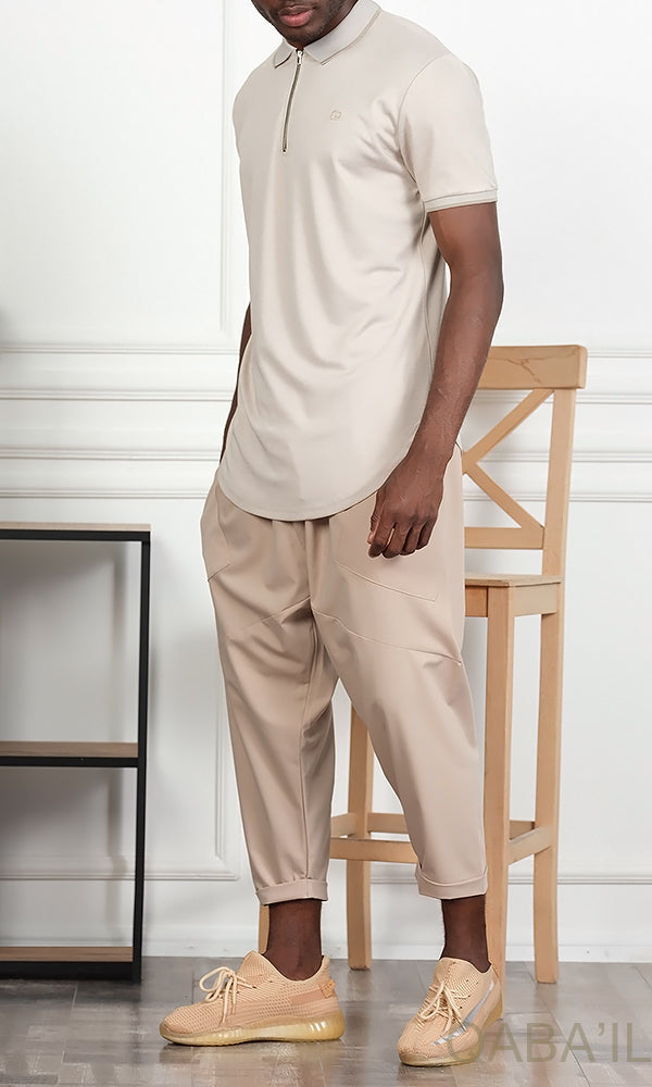 QL Relaxed Polo Zip Up in Beige