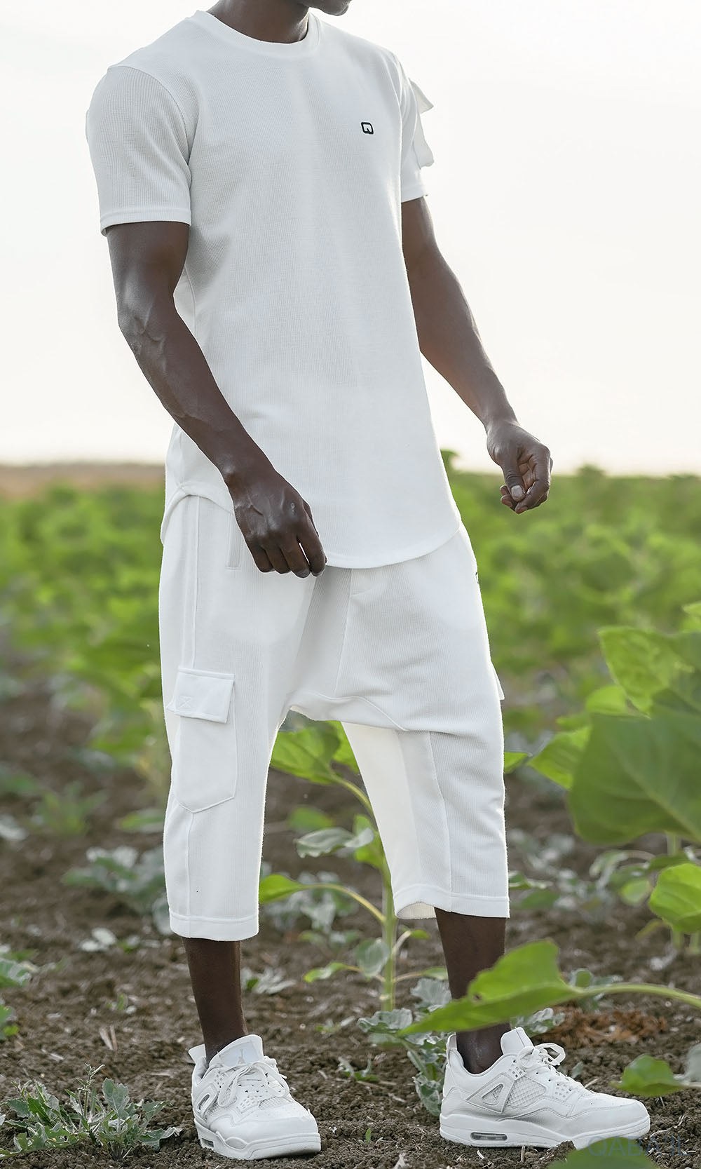 QL IGO Relaxed Cargo Shorts and T-Shirt Set in Cream