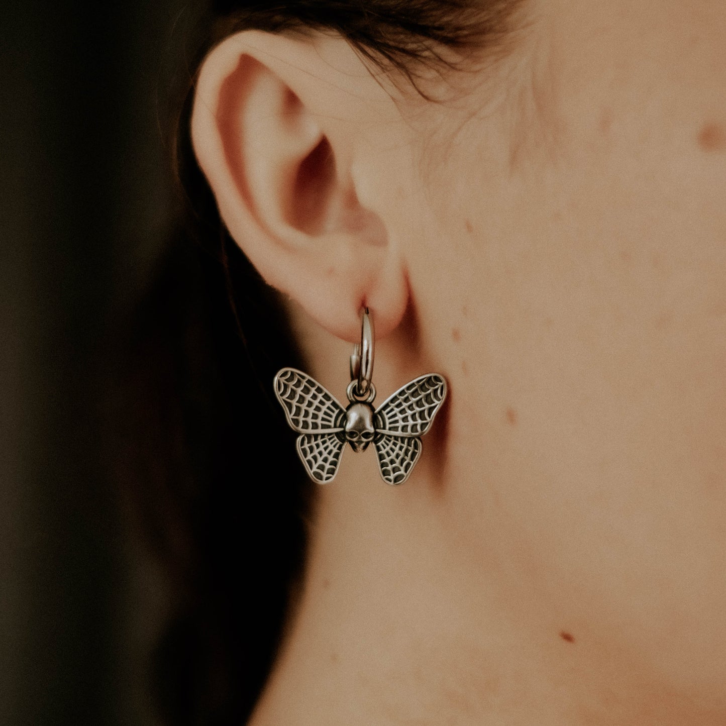 Mystic Cobweb Moth Hoop Earrings