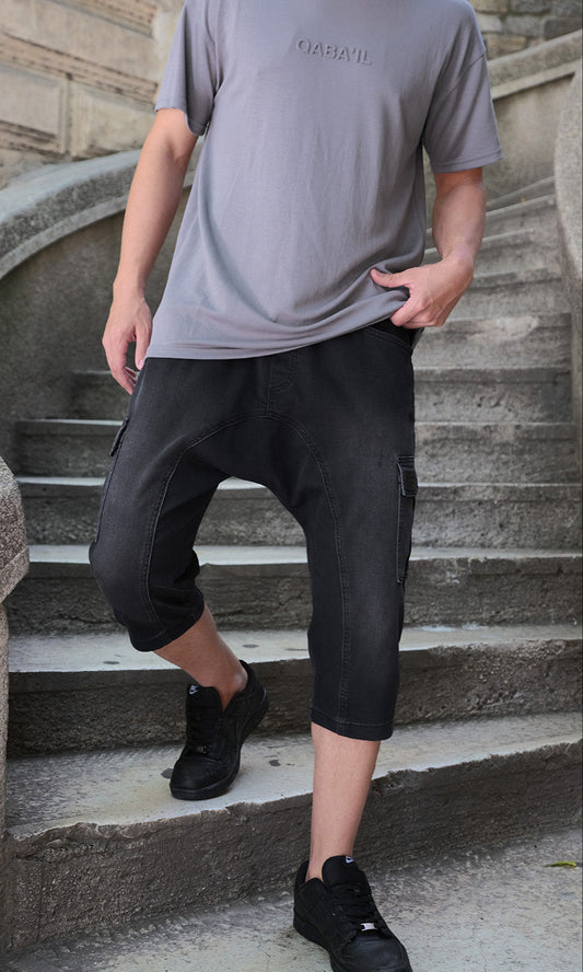 QL Pantacourt Cargo Jeans in Black