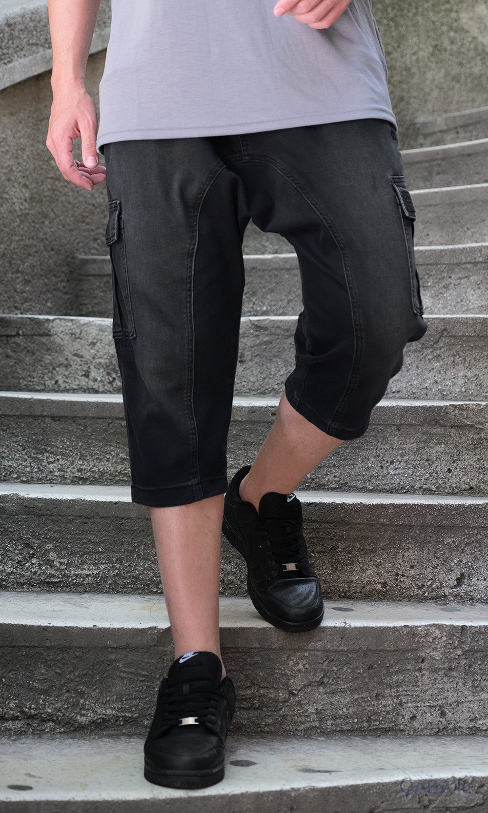 QL Pantacourt Cargo Jeans in Black