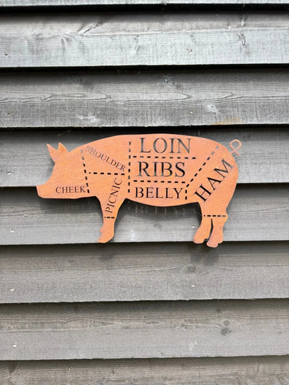 Metal Butchers Cuts Pig Sign