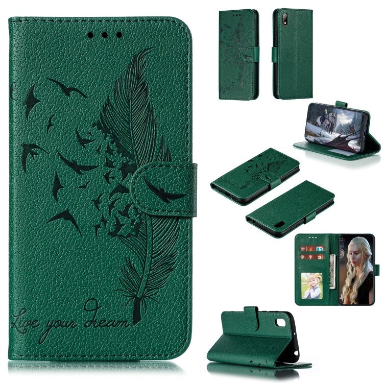Feather Pattern Litchi Texture Horizontal Flip Leather Case with Wallet & Holder & Card Slots, For Huawei Y5 (2019) / Honor 8S, For Huawei Y6 (2019) / Honor Play 8A, For Huawei Y7 (2019), For Huawei Y9 (2019)