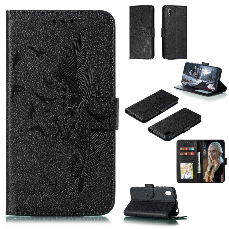 Feather Pattern Litchi Texture Horizontal Flip Leather Case with Wallet & Holder & Card Slots, For Huawei Y5 (2019) / Honor 8S, For Huawei Y6 (2019) / Honor Play 8A, For Huawei Y7 (2019), For Huawei Y9 (2019)