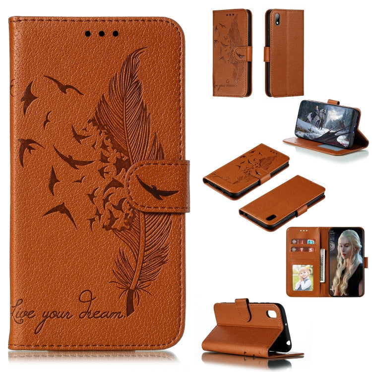 Feather Pattern Litchi Texture Horizontal Flip Leather Case with Wallet & Holder & Card Slots, For Huawei Y5 (2019) / Honor 8S, For Huawei Y6 (2019) / Honor Play 8A, For Huawei Y7 (2019), For Huawei Y9 (2019)