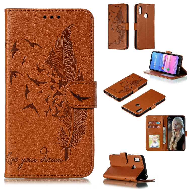 Feather Pattern Litchi Texture Horizontal Flip Leather Case with Wallet & Holder & Card Slots, For Huawei Y5 (2019) / Honor 8S, For Huawei Y6 (2019) / Honor Play 8A, For Huawei Y7 (2019), For Huawei Y9 (2019)