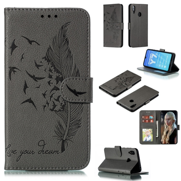 Feather Pattern Litchi Texture Horizontal Flip Leather Case with Wallet & Holder & Card Slots, For Huawei Y5 (2019) / Honor 8S, For Huawei Y6 (2019) / Honor Play 8A, For Huawei Y7 (2019), For Huawei Y9 (2019)