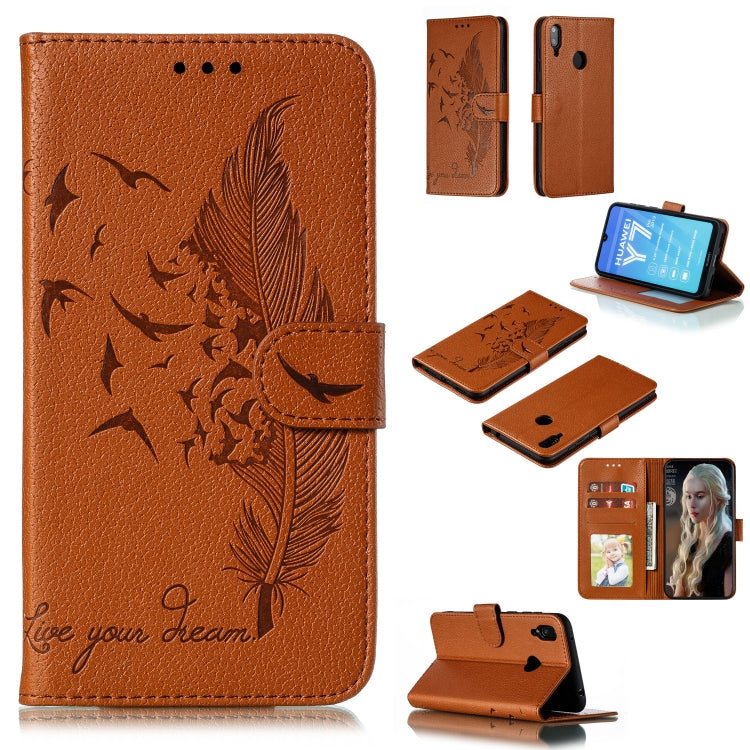 Feather Pattern Litchi Texture Horizontal Flip Leather Case with Wallet & Holder & Card Slots, For Huawei Y5 (2019) / Honor 8S, For Huawei Y6 (2019) / Honor Play 8A, For Huawei Y7 (2019), For Huawei Y9 (2019)