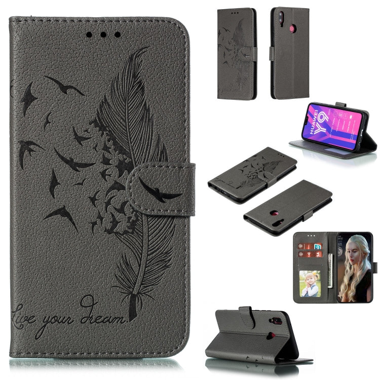 Feather Pattern Litchi Texture Horizontal Flip Leather Case with Wallet & Holder & Card Slots, For Huawei Y5 (2019) / Honor 8S, For Huawei Y6 (2019) / Honor Play 8A, For Huawei Y7 (2019), For Huawei Y9 (2019)