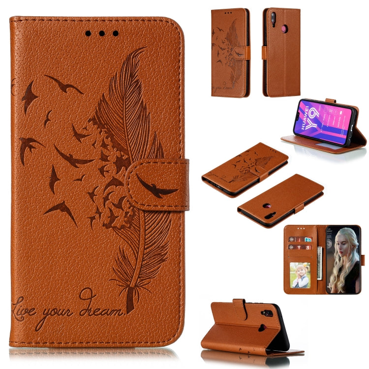 Feather Pattern Litchi Texture Horizontal Flip Leather Case with Wallet & Holder & Card Slots, For Huawei Y5 (2019) / Honor 8S, For Huawei Y6 (2019) / Honor Play 8A, For Huawei Y7 (2019), For Huawei Y9 (2019)