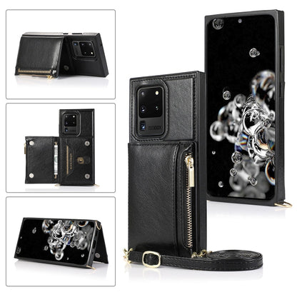 Square Zipper Wallet Bag TPU+PU Back Cover Case with Holder & Card Slots & Wallet & Cross-body Strap, For Samsung Galaxy S10 Plus, For Samsung Galaxy S20, For Samsung Galaxy S20 Plus, For Samsung Galaxy S20 Ultra, For Samsung Galaxy Note20