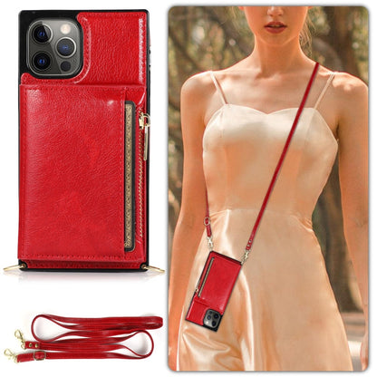 Square Zipper Wallet Bag TPU+PU Back Cover Case with Holder & Card Slots & Wallet & Cross-body Strap, For iPhone 12 Pro Max, For iPhone XS / X, For iPhone XS Max