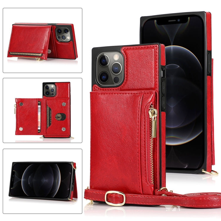 Square Zipper Wallet Bag TPU+PU Back Cover Case with Holder & Card Slots & Wallet & Cross-body Strap, For iPhone 12 Pro Max, For iPhone XS / X, For iPhone XS Max