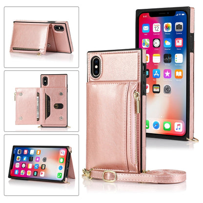 Square Zipper Wallet Bag TPU+PU Back Cover Case with Holder & Card Slots & Wallet & Cross-body Strap, For iPhone 12 Pro Max, For iPhone XS / X, For iPhone XS Max