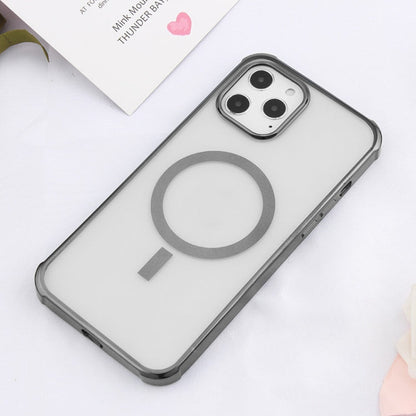 Straight Side Laser Plating Full Coverage Clear TPU Shockproof Magsafe Case, For iPhone 12 Pro Max
