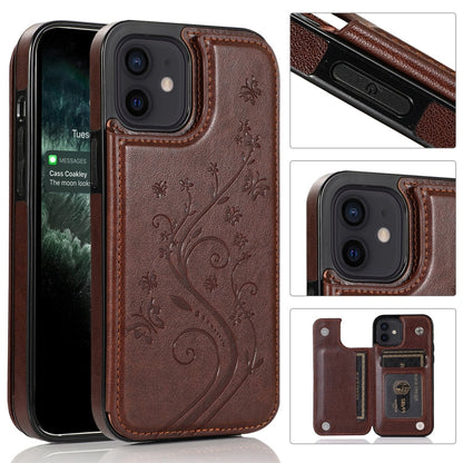 Butterflies Flowers Double Buckle PU + TPU Protective Case with Holder & Card Slots & Photo Frame, For iPhone 12 mini, For iPhone 12 / 12 Pro
