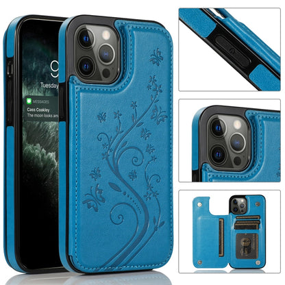 Butterflies Flowers Double Buckle PU + TPU Protective Case with Holder & Card Slots & Photo Frame, For iPhone 12 mini, For iPhone 12 / 12 Pro