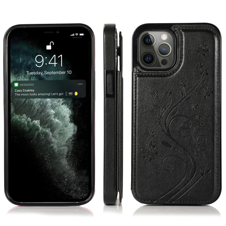 Butterflies Flowers Double Buckle PU + TPU Protective Case with Holder & Card Slots & Photo Frame, For iPhone 12 Pro Max