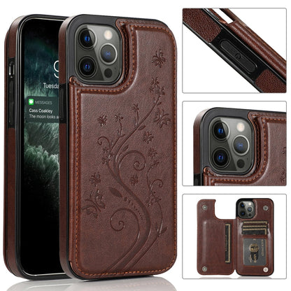Butterflies Flowers Double Buckle PU + TPU Protective Case with Holder & Card Slots & Photo Frame, For iPhone 12 Pro Max