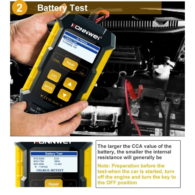 KONNWEI KW510 3 in 1 Car Battery Tester / Charger / Repairer, Support 8 Languages, KW510(EU Plug), KW510(US Plug)