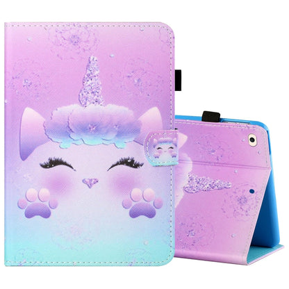 Sewing Thread Horizontal Painted Flat Leather Case with Pen Cover & Anti Skid Strip & Card Slot & Holder & Sleep / Wake-up Function, For iPad Mini 5 / 4 / 3 / 2 / 1, For iPad 10.2 / iPad Air 10.5 (2019)
