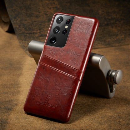 Fierre Shann Oil Wax Texture Leather Back Cover Case, For Samsung Galaxy S21 5G, For Samsung Galaxy S21+ 5G, For Samsung Galaxy S21 Ultra 5G