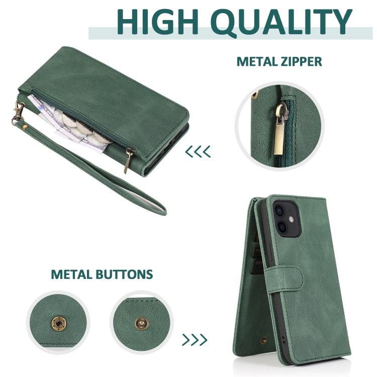 Skin-feel Crazy Horse Texture Zipper Wallet Bag Horizontal Flip Leather Case with Holder & Card Slots & Wallet & Lanyard, For iPhone 12 Pro Max