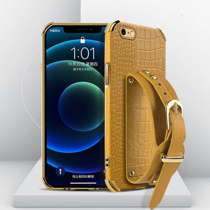 Electroplated TPU Crocodile Pattern Leather Case with Wrist Strap, For iPhone 6, For iPhone SE 2022 / SE 2020 / 8 / 7, For iPhone 8 Plus / 7 Plus, For iPhone XS / X