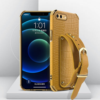 Electroplated TPU Crocodile Pattern Leather Case with Wrist Strap, For iPhone 6, For iPhone SE 2022 / SE 2020 / 8 / 7, For iPhone 8 Plus / 7 Plus, For iPhone XS / X
