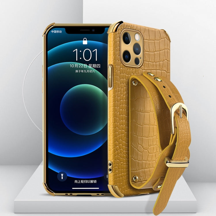 Electroplated TPU Crocodile Pattern Leather Case with Wrist Strap, For iPhone 11 Pro Max, For iPhone 12 mini, For iPhone 12, For iPhone 12 Pro