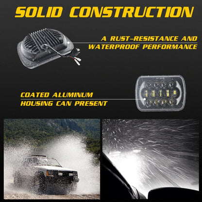 7 inch(5X7)/(7X6) H4 DC 9V-30V 30000LM 300W 8LEDs Car Square Shape LED Headlight Lamps for Jeep Wrangler, 8LEDs