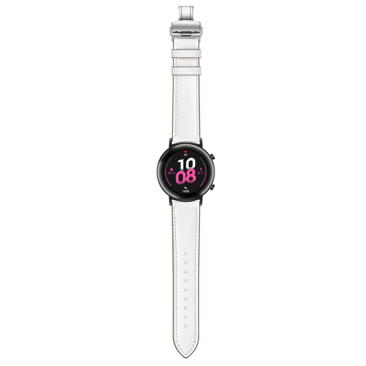 22mm Universal Butterfly Buckle Leather Replacement Strap Watchband, Silver Buckle