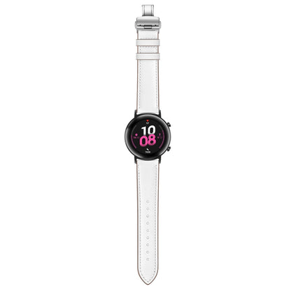 22mm Universal Butterfly Buckle Leather Replacement Strap Watchband, Silver Buckle