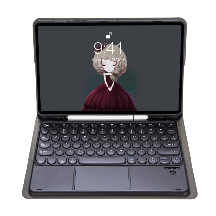 YA098B-A Detachable Lambskin Texture Round Keycap Bluetooth Keyboard Leather Case with Touch Control & Pen Slot & Stand, For iPad Air 5 / 4 10.9 inch 2020 / Pro 11 inch 2020 / 2018, For iPad 10.2 (2020) & (2019) / Air 3 10.5 inch / Pro 10.5 inch       ...