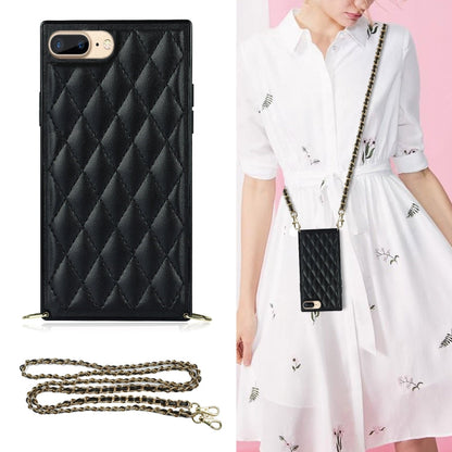 Elegant Rhombic Pattern Microfiber Leather +TPU Shockproof Case with Crossbody Strap Chain, For iPhone SE 2022 / SE 2020 / 8 / 7, For iPhone 8 Plus / 7 Plus, For iPhone X / XS, For iPhone XR