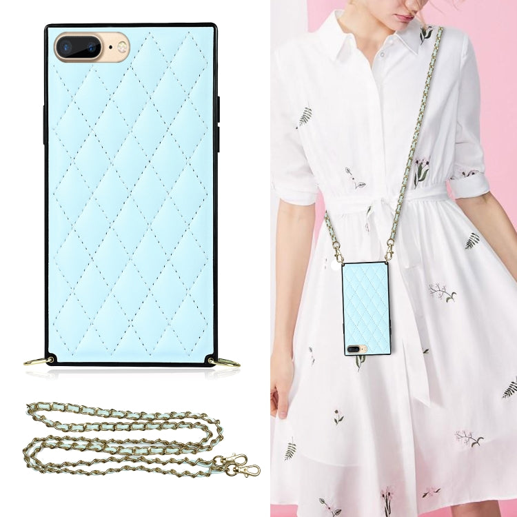 Elegant Rhombic Pattern Microfiber Leather +TPU Shockproof Case with Crossbody Strap Chain, For iPhone SE 2022 / SE 2020 / 8 / 7, For iPhone 8 Plus / 7 Plus, For iPhone X / XS, For iPhone XR