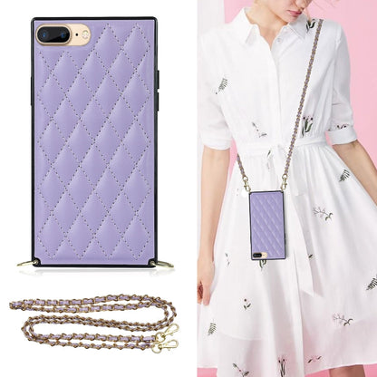 Elegant Rhombic Pattern Microfiber Leather +TPU Shockproof Case with Crossbody Strap Chain, For iPhone SE 2022 / SE 2020 / 8 / 7, For iPhone 8 Plus / 7 Plus, For iPhone X / XS, For iPhone XR