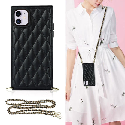 Elegant Rhombic Pattern Microfiber Leather +TPU Shockproof Case with Crossbody Strap Chain, For iPhone XS Max, For iPhone 11, For iPhone 11 Pro, For iPhone 11 Pro Max