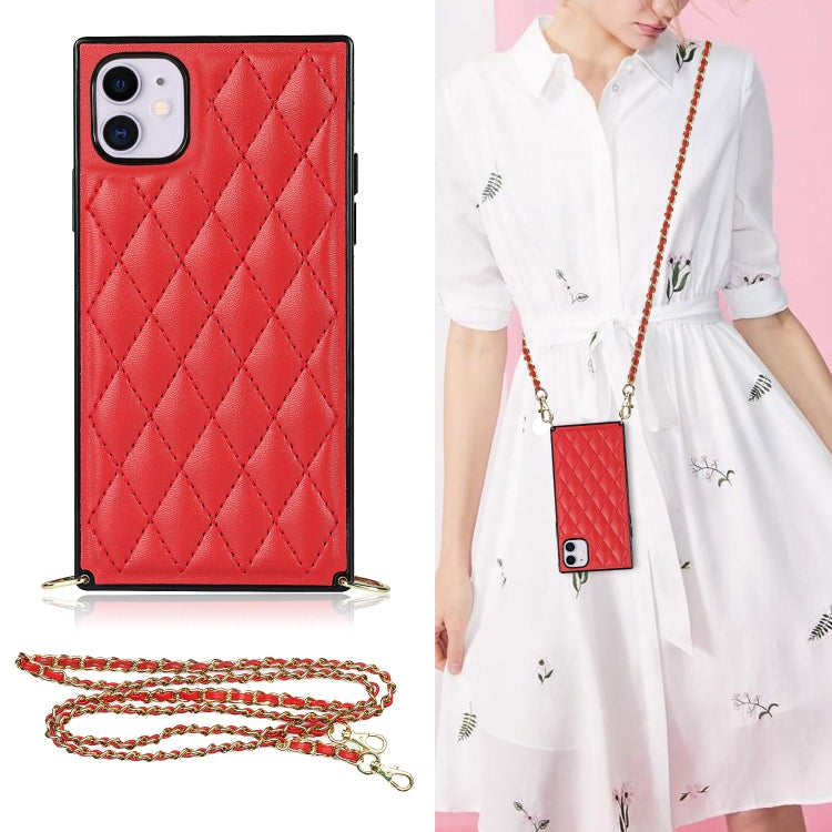 Elegant Rhombic Pattern Microfiber Leather +TPU Shockproof Case with Crossbody Strap Chain, For iPhone XS Max, For iPhone 11, For iPhone 11 Pro, For iPhone 11 Pro Max