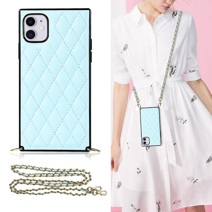 Elegant Rhombic Pattern Microfiber Leather +TPU Shockproof Case with Crossbody Strap Chain, For iPhone XS Max, For iPhone 11, For iPhone 11 Pro, For iPhone 11 Pro Max