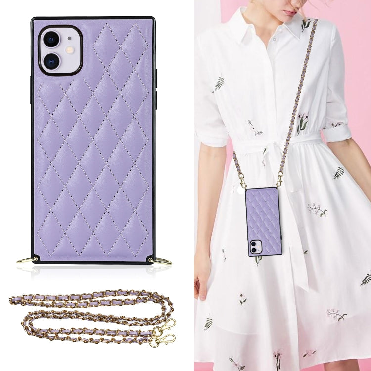 Elegant Rhombic Pattern Microfiber Leather +TPU Shockproof Case with Crossbody Strap Chain, For iPhone XS Max, For iPhone 11, For iPhone 11 Pro, For iPhone 11 Pro Max