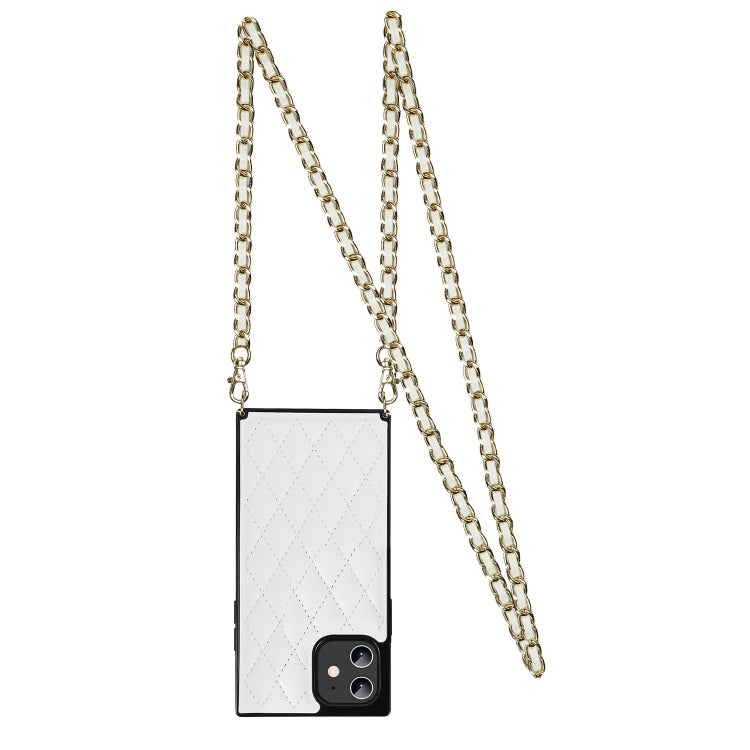 Elegant Rhombic Pattern Microfiber Leather +TPU Shockproof Case with Crossbody Strap Chain, For iPhone 12 mini, For iPhone 12 / 12 Pro, For iPhone 12 Pro Max