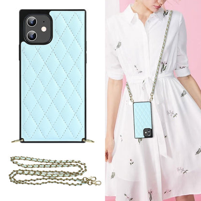 Elegant Rhombic Pattern Microfiber Leather +TPU Shockproof Case with Crossbody Strap Chain, For iPhone 12 mini, For iPhone 12 / 12 Pro, For iPhone 12 Pro Max