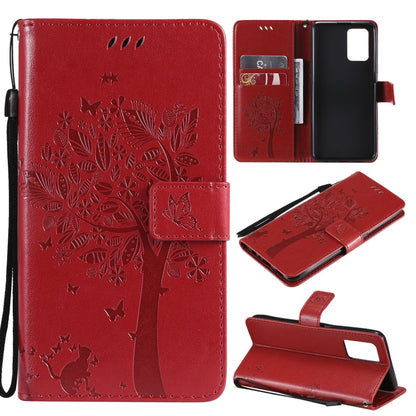 Tree & Cat Pattern Pressed Printing Horizontal Flip PU Leather Case with Holder & Card Slots & Wallet & Lanyard, For LG Stylo 7 5G / 4G, For OPPO F19 / A74 4G