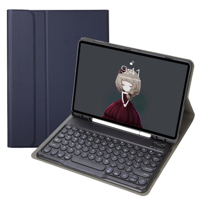 YA11B 2021 Detachable Lambskin Texture Round Keycap Bluetooth Keyboard Leather Case with Pen Slot & Stand, For iPad Pro 11 2021 / Air4 / Air5 / Pro 11