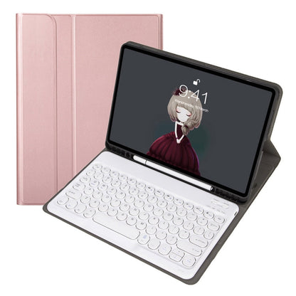 YA11B 2021 Detachable Lambskin Texture Round Keycap Bluetooth Keyboard Leather Case with Pen Slot & Stand, For iPad Pro 11 2021 / Air4 / Air5 / Pro 11